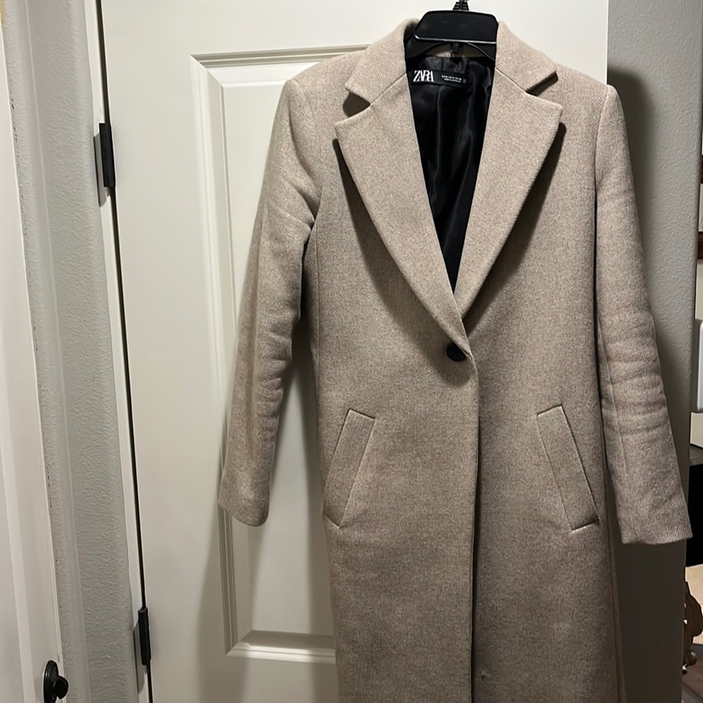 Zara one button car length wool blend coat size m